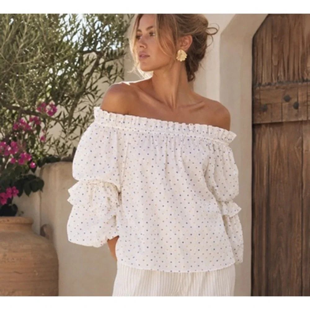 Caroline Constas Gia Off Shoulder Top Puff Sleeve Boho Coquette Cottage Peasant